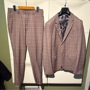 Classic soft pink Checkered Men's Suit